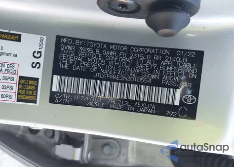 2022 Toyota Corolla Le из США, поврежденный, VIN JTDEPMAE2N3010554